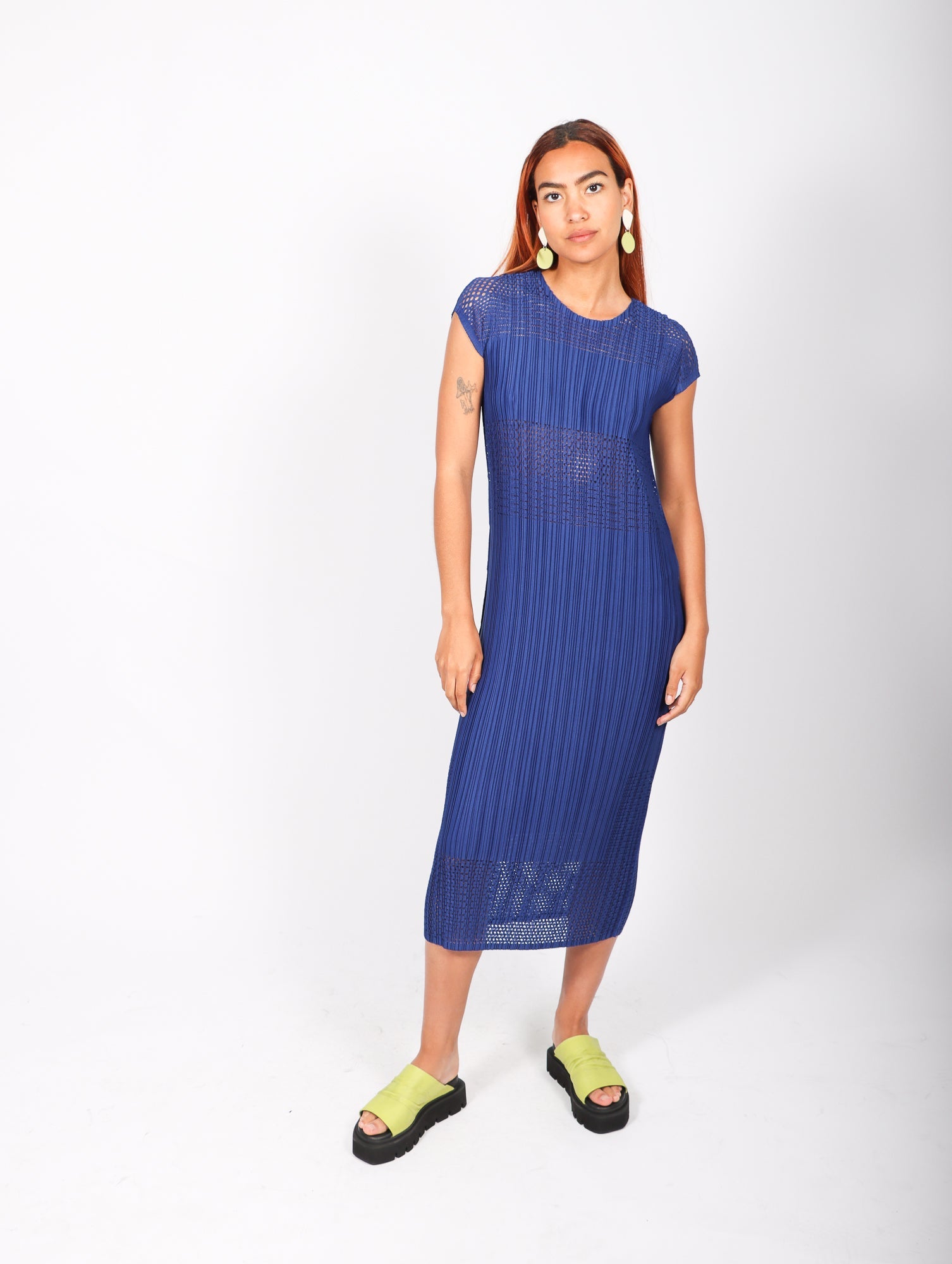 A-POC Lagoon Dress in Blue by Pleats Please Issey Miyake