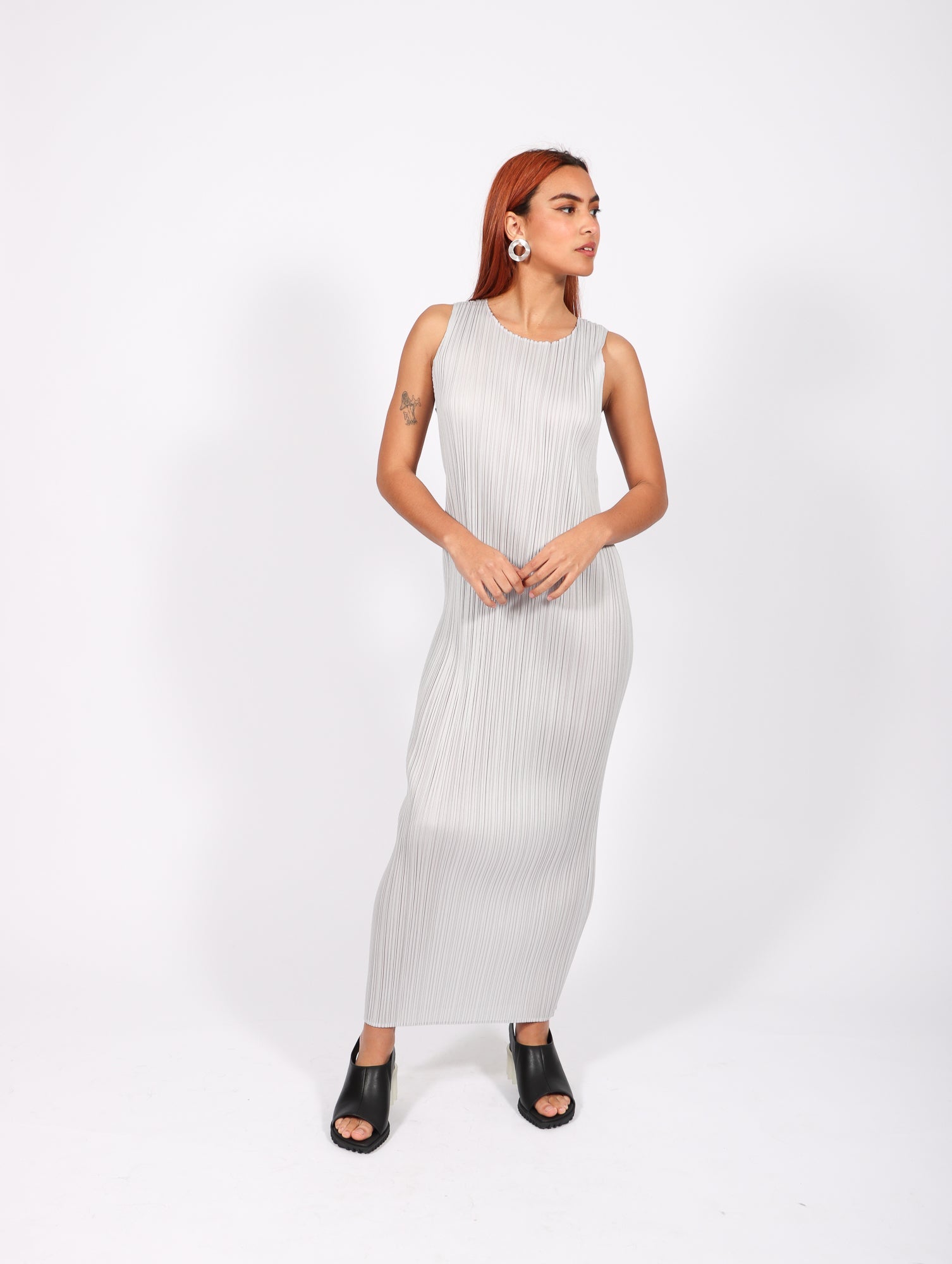 Basics Sleeveless Dress in Light Gray by Pleats Please Issey