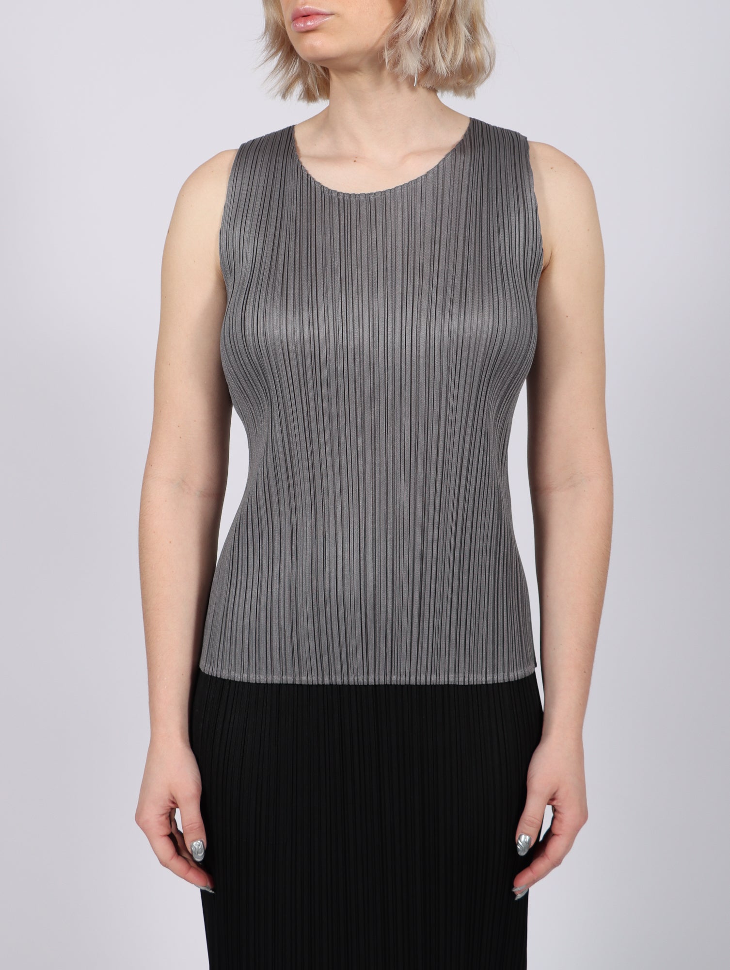 Pleats Please by Issey Miyake Basic Sleeveless Shirt - Gray