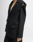 Bonded Recycled Felted Wool Convertible Blazer in Black by Tibi-Outerwear-Tibi-Idlewild