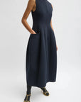 Bonded Twill Sleeveless Sculpted Dress in Dark Navy by Tibi-Dresses-Tibi-Idlewild