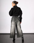 Cropped Denim Pants in Black Shadow Paint by Melitta Baumeister