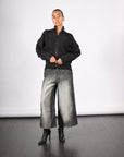 Cropped Denim Pants in Black Shadow Paint by Melitta Baumeister