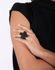 Cross PXL Ring in Black by Aumorfia-Idlewild