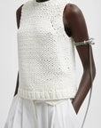 Deluxe Tube Yarn Sweater Tank Sweatshirt in White by Tibi-Tibi-Idlewild