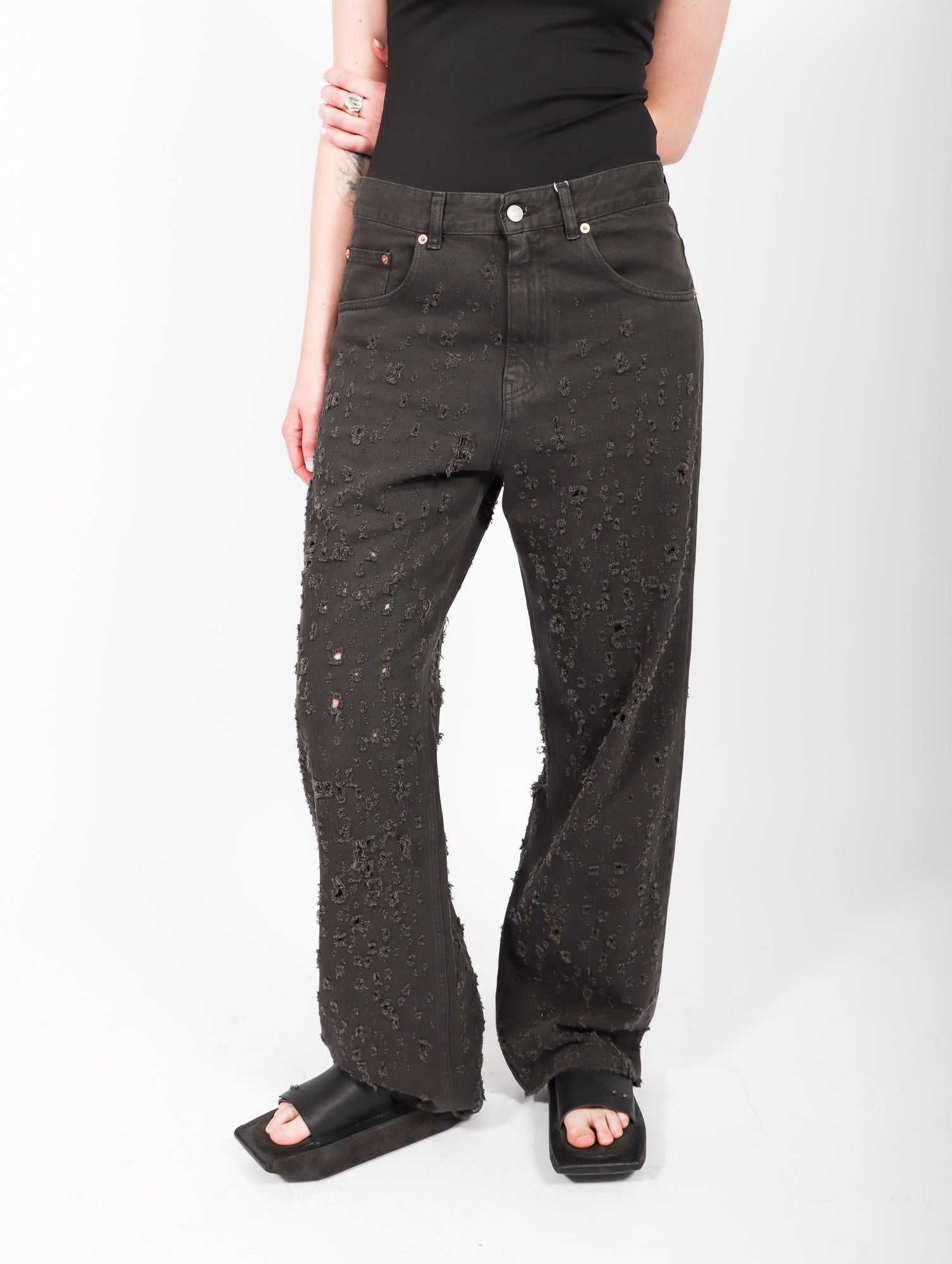 Distressed Denim Pants in Black by MM6 Maison Margiela – Idlewild