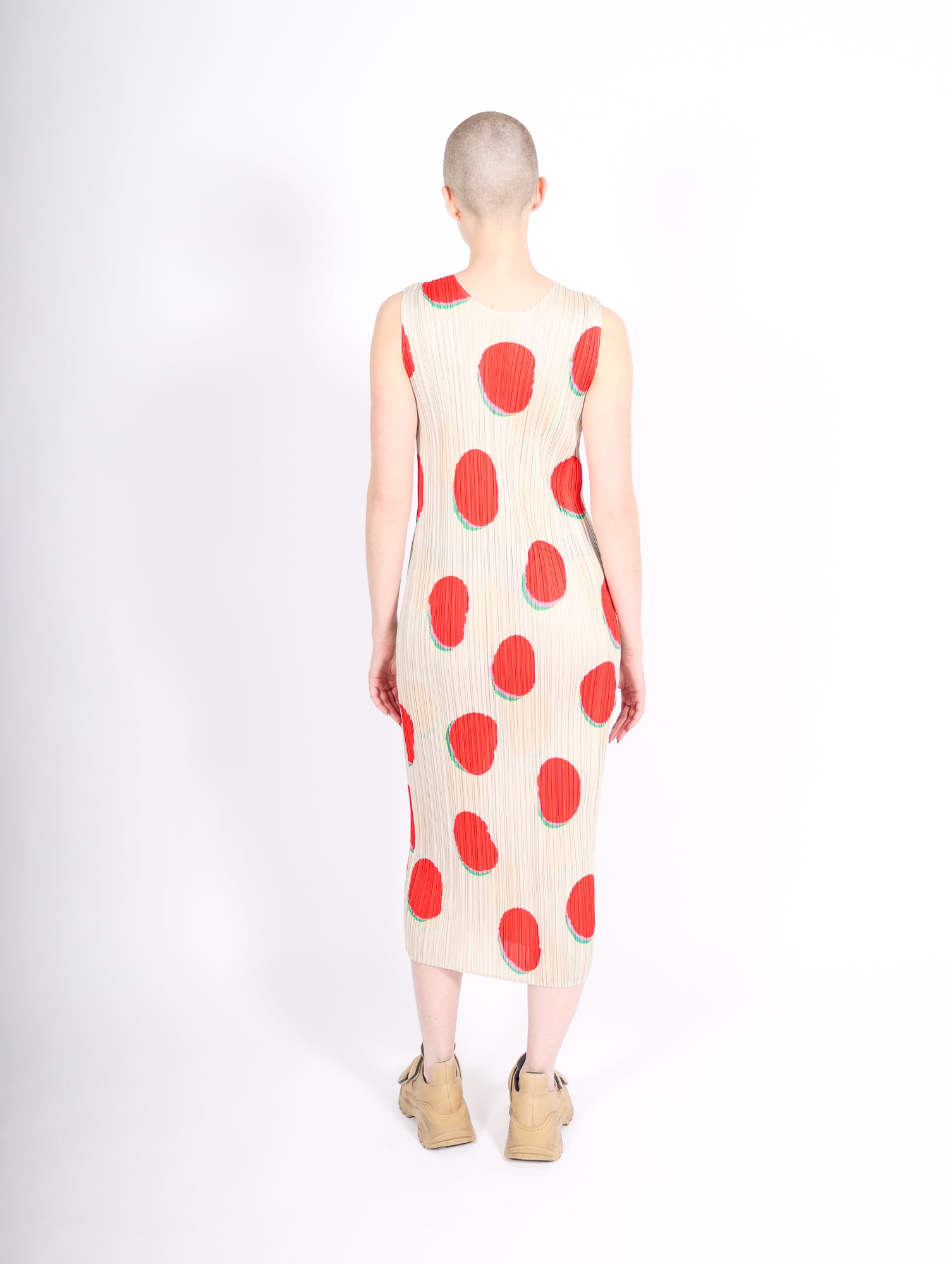 Bean Dots Dress in Red by Pleats Please Issey Miyake