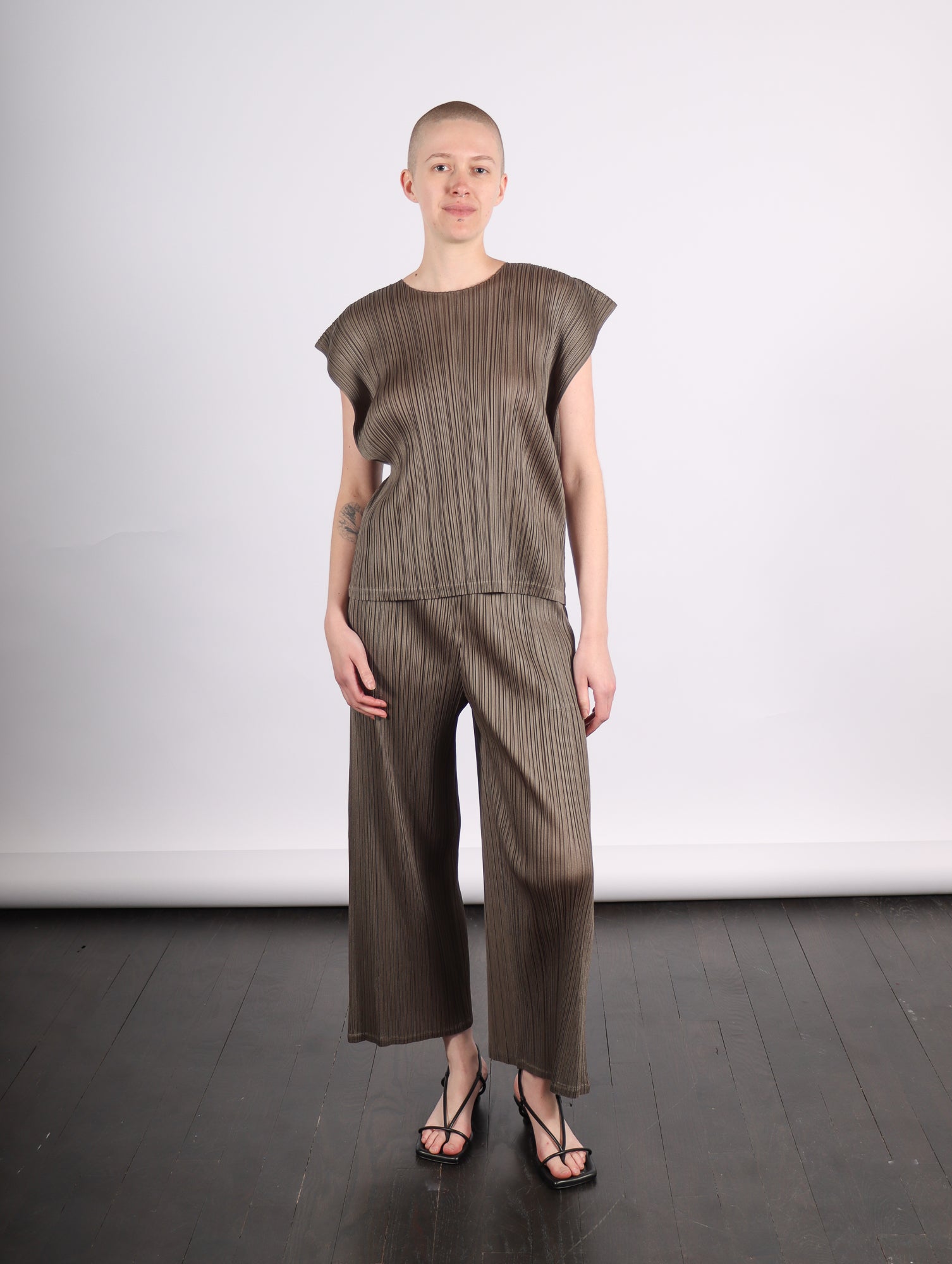 Monthly Colors March Top in Khaki by Pleats Please Issey Miyake 
