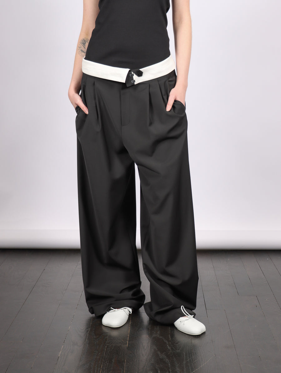 Recycled Tropical Wool Fold Over Pants in Black by Tibi-Idlewild