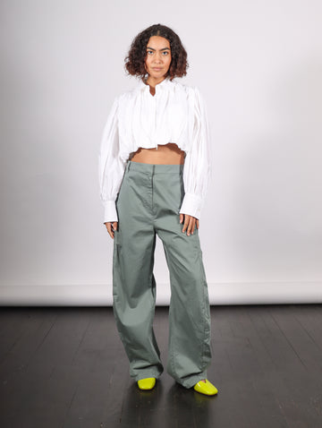 Garment Dyed Silky Cotton Sid Pant in Green Limestone by Tibi-Idlewild