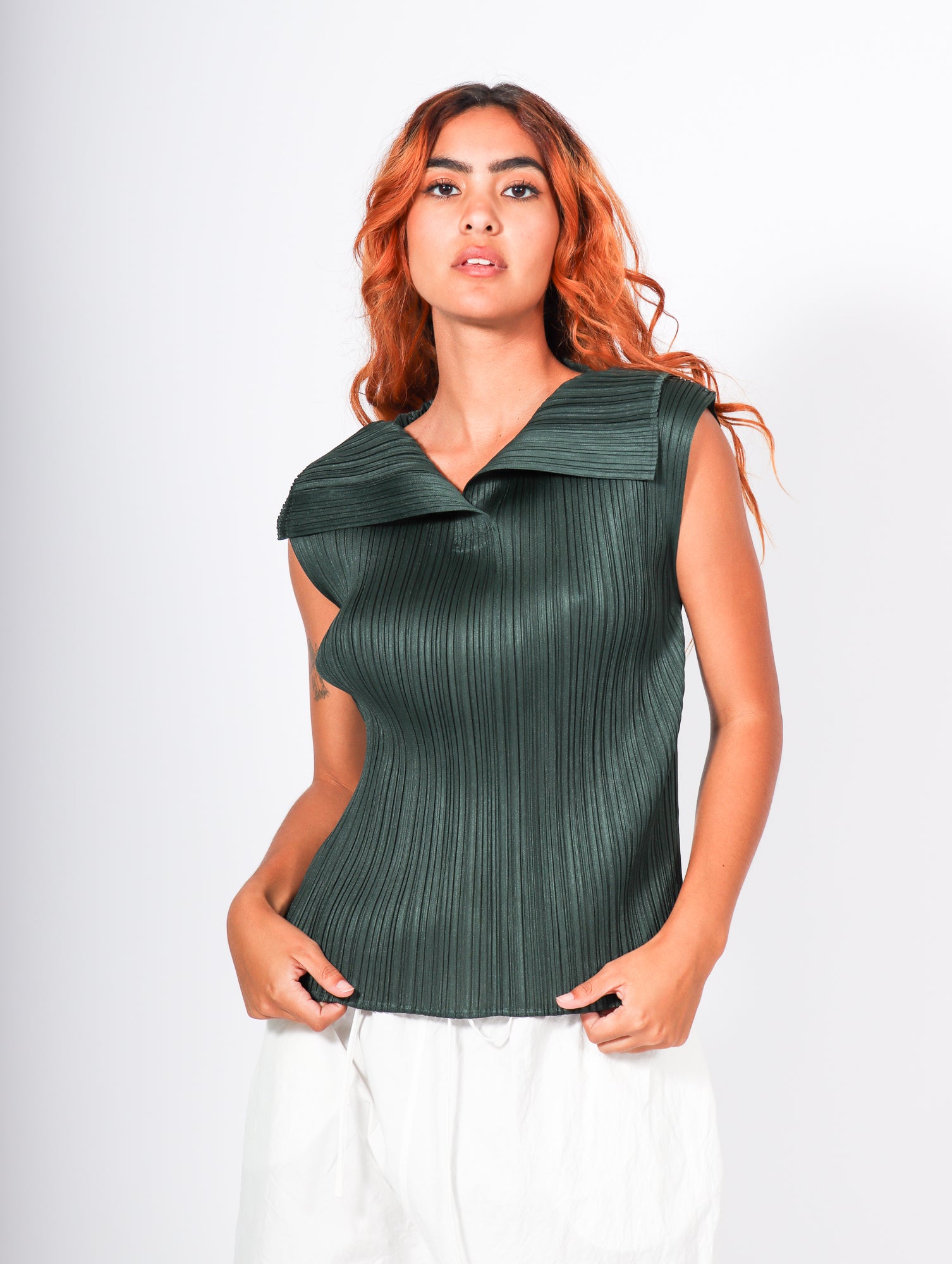 Monthly Colors July Top in Dark Green by Pleats Please Issey