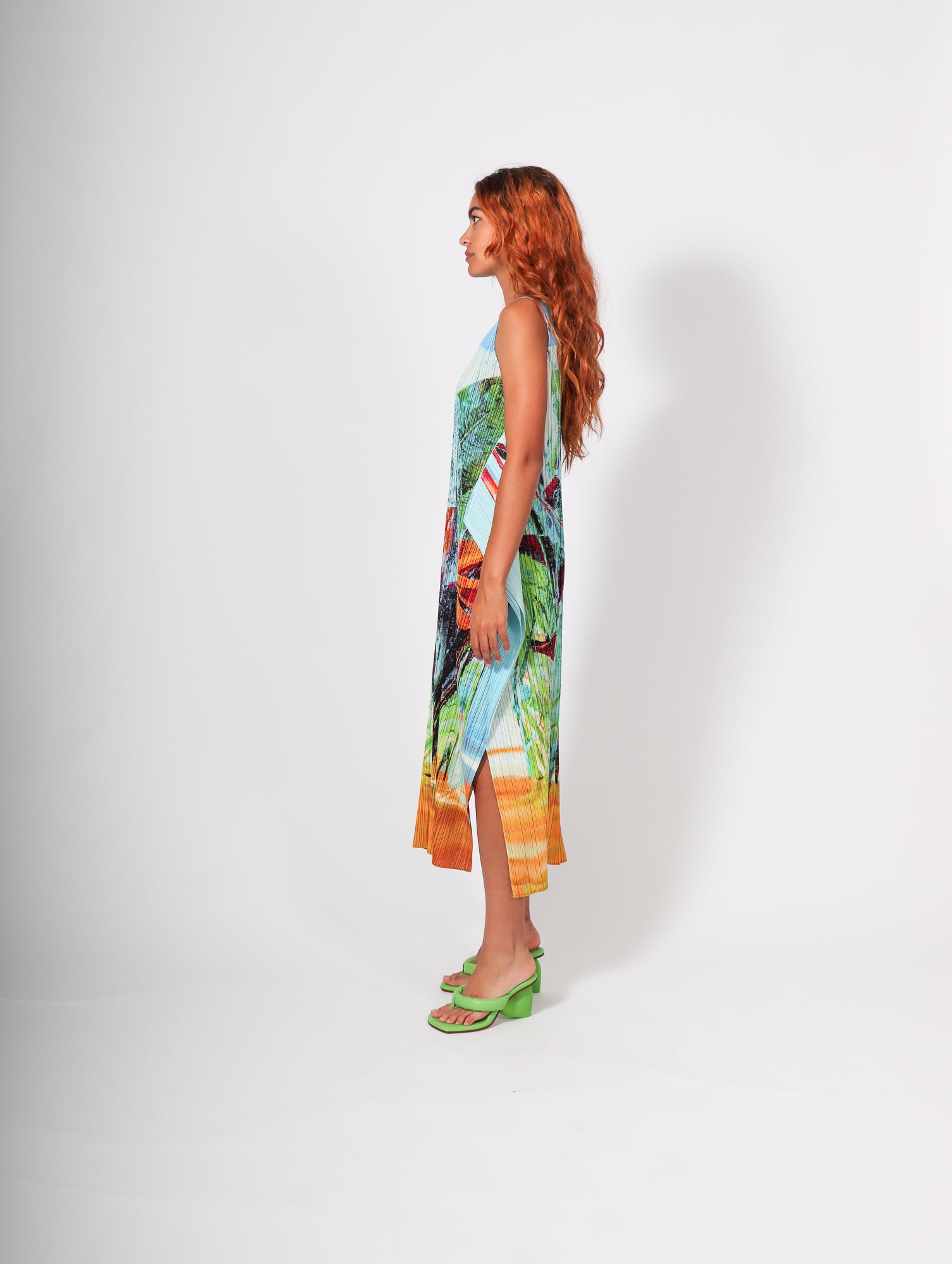 Pleats Please by Issey Miyake Tropical Winter Dress in Blue Curated at Jake and Jones 5