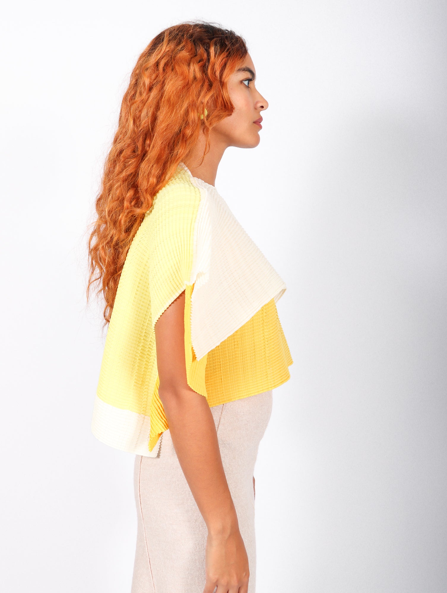 Framed Pleats Top in Yellow by Issey Miyake