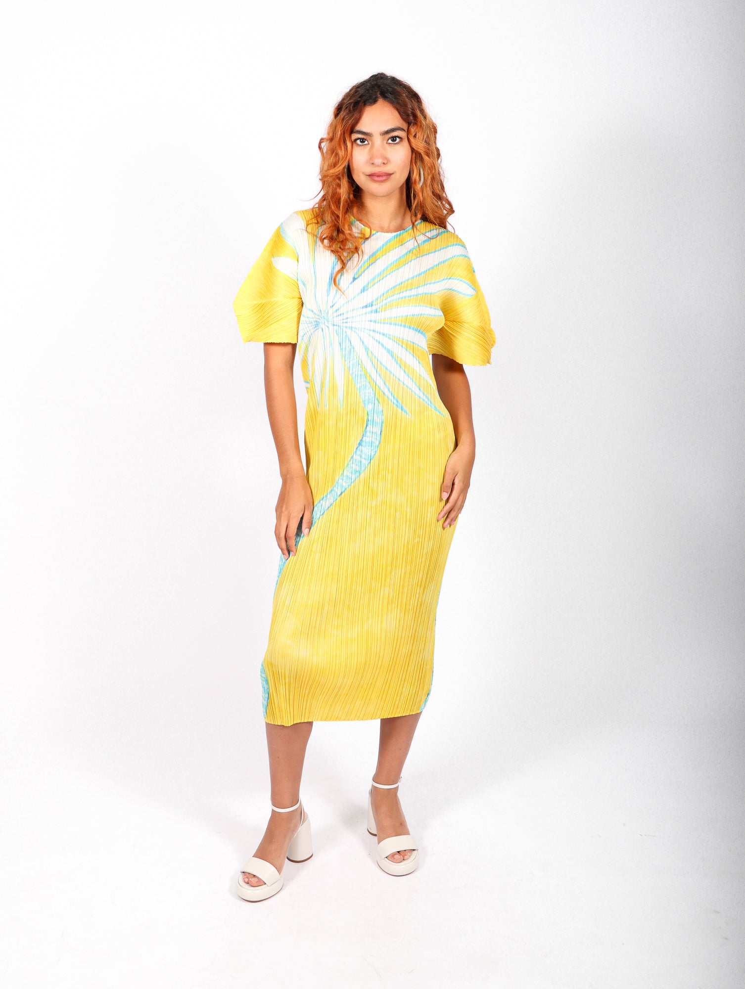 Ice Desert Dress in Yellow by Pleats Please Issey Miyake