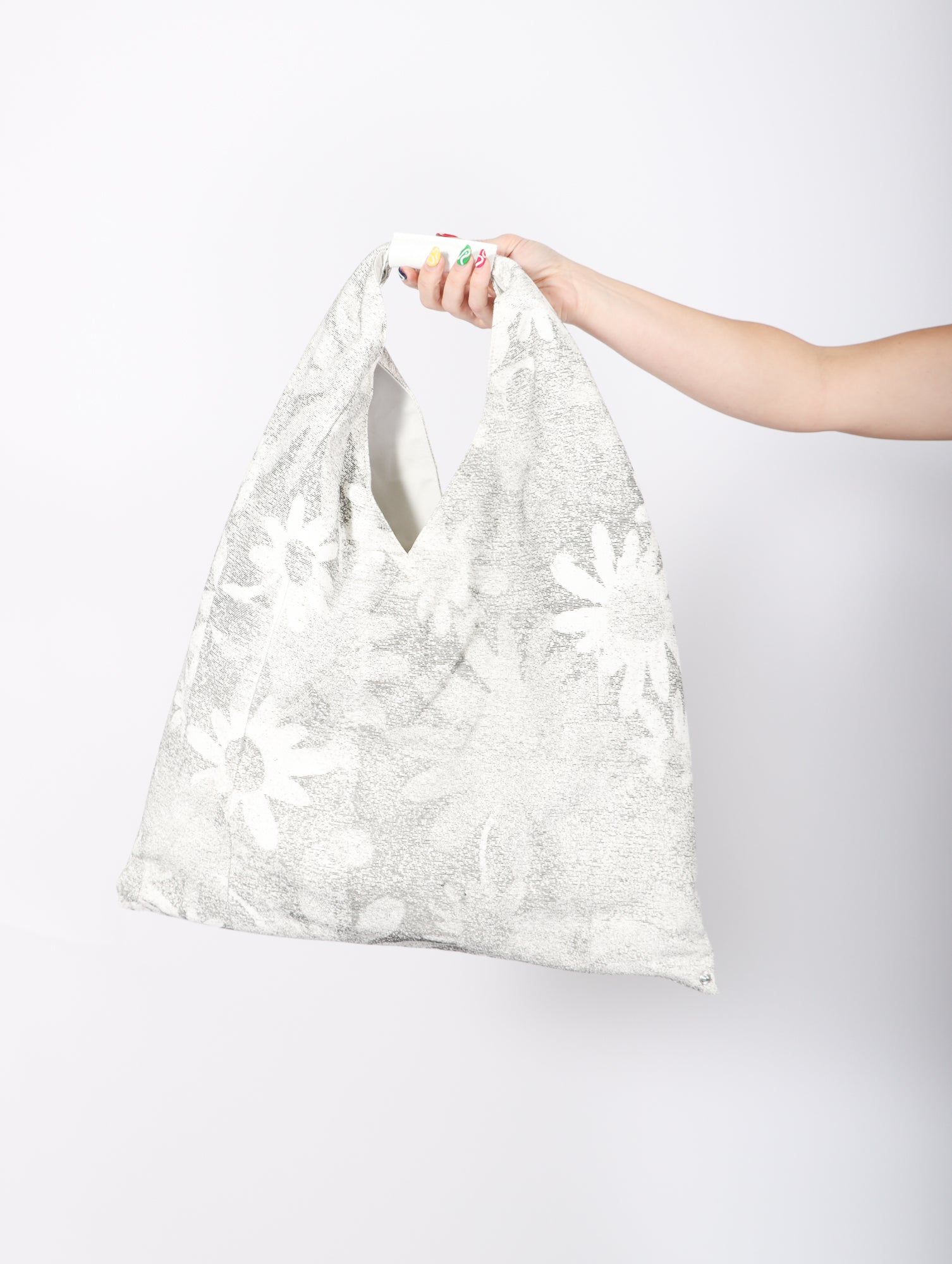 Japanese Triangle Bag in White & Black Floral by MM6 Maison Margiela