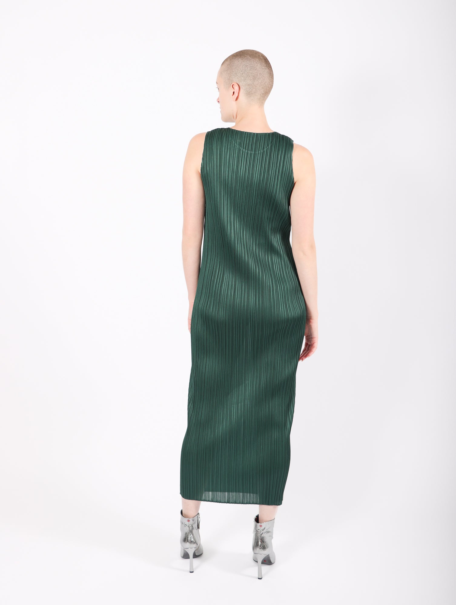 New Colorful Basics 3 Dress in Dark Green by Pleats Please Issey Miyake