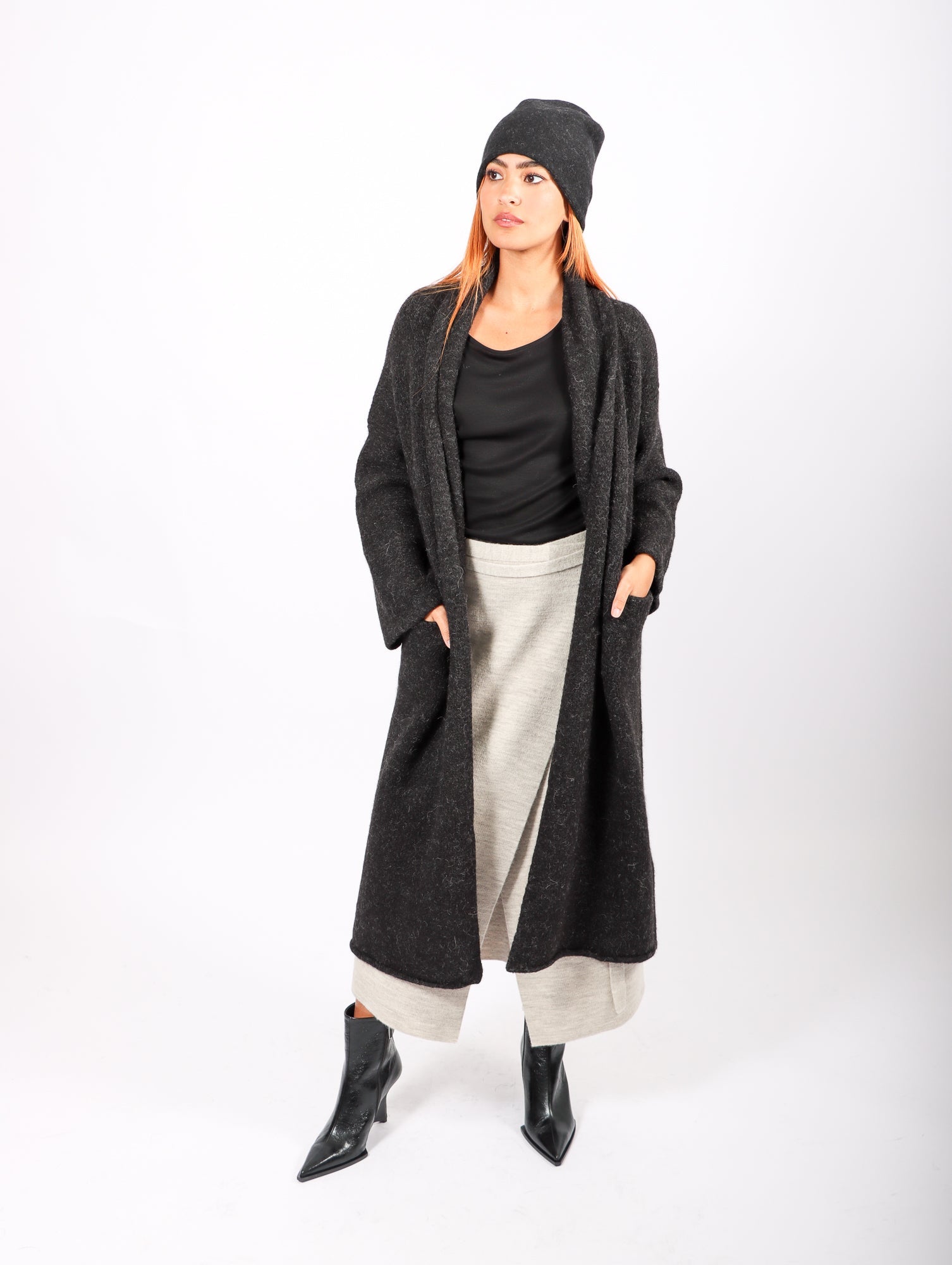 Long Shawl Cardigan in Melange Black by Lauren Manoogian – Idlewild