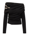 Off Shoulder Sweater with Spoon Brooch in Black by A.W.A.K.E. Mode-A.W.A.K.E. Mode-Idlewild