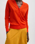 Skinlike Mercerized Wool V-Neck Shrunken Cardigan in Red by Tibi-Tops-Tibi-Idlewild