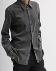 Stretch Denim Easy Shirt in Black by Tibi-Tops-Tibi-Idlewild