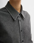 Stretch Denim Easy Shirt in Black by Tibi-Tops-Tibi-Idlewild