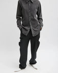 Stretch Denim Easy Shirt in Black by Tibi-Tops-Tibi-Idlewild
