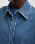 Stretch Denim Easy Shirt in Classic Wash by Tibi-Tops-Tibi-Idlewild