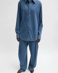 Stretch Denim Easy Shirt in Classic Wash by Tibi-Tops-Tibi-Idlewild