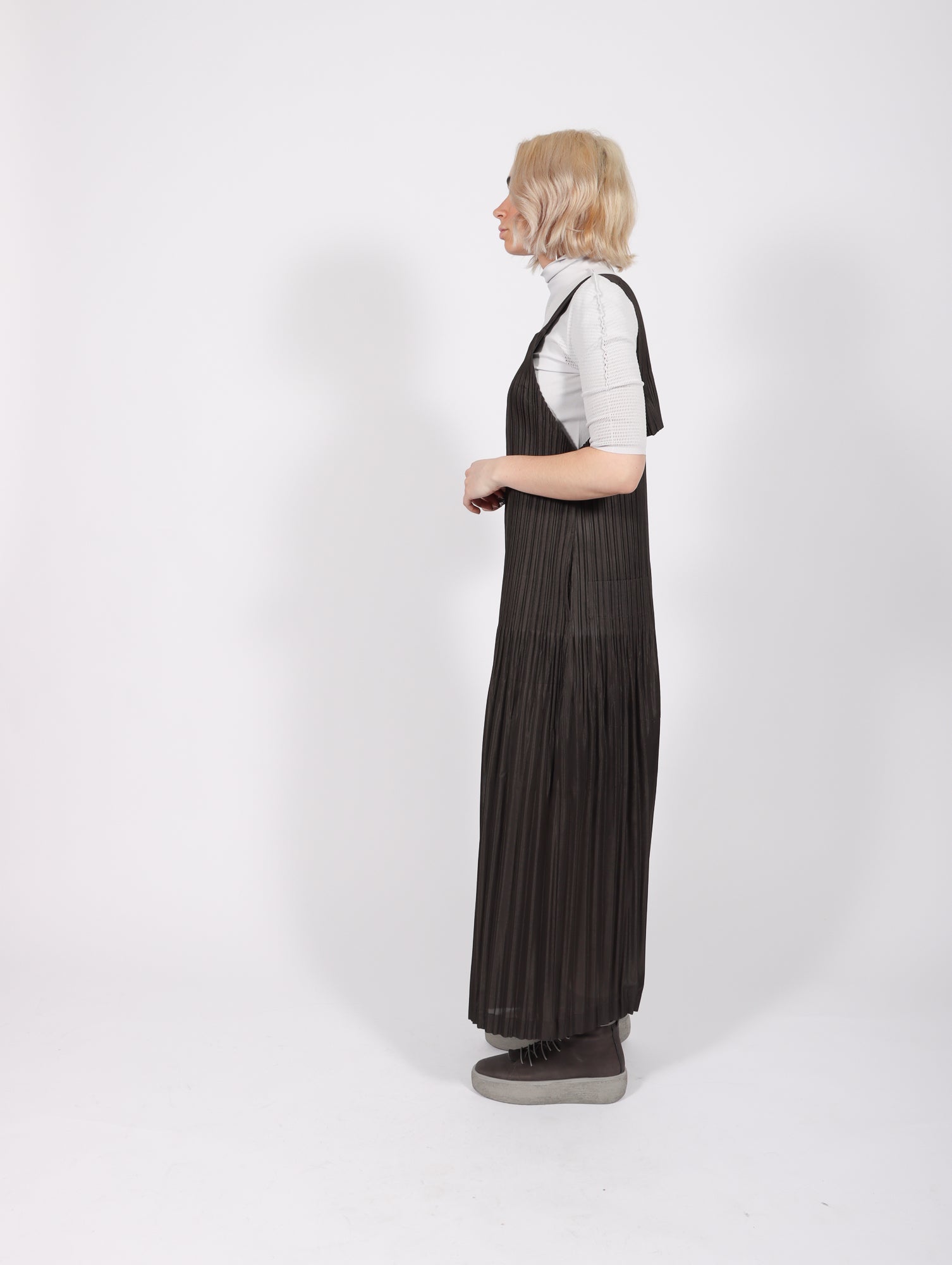 Thicker Bottoms 2 Jumpsuit in Charcoal by Pleats Please Issey Miyake