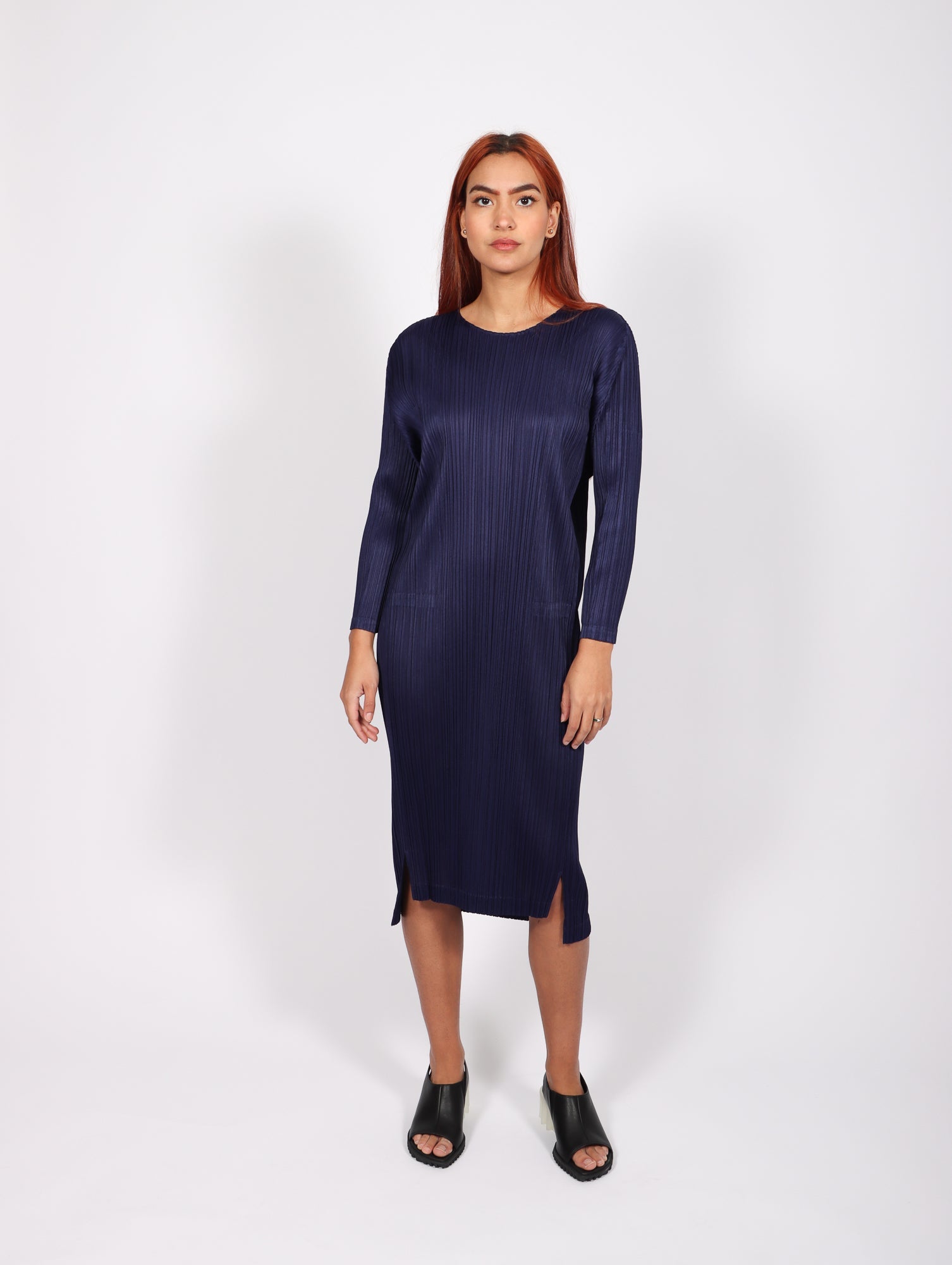 Trunk Dress in Navy by Pleats Please Issey Miyake