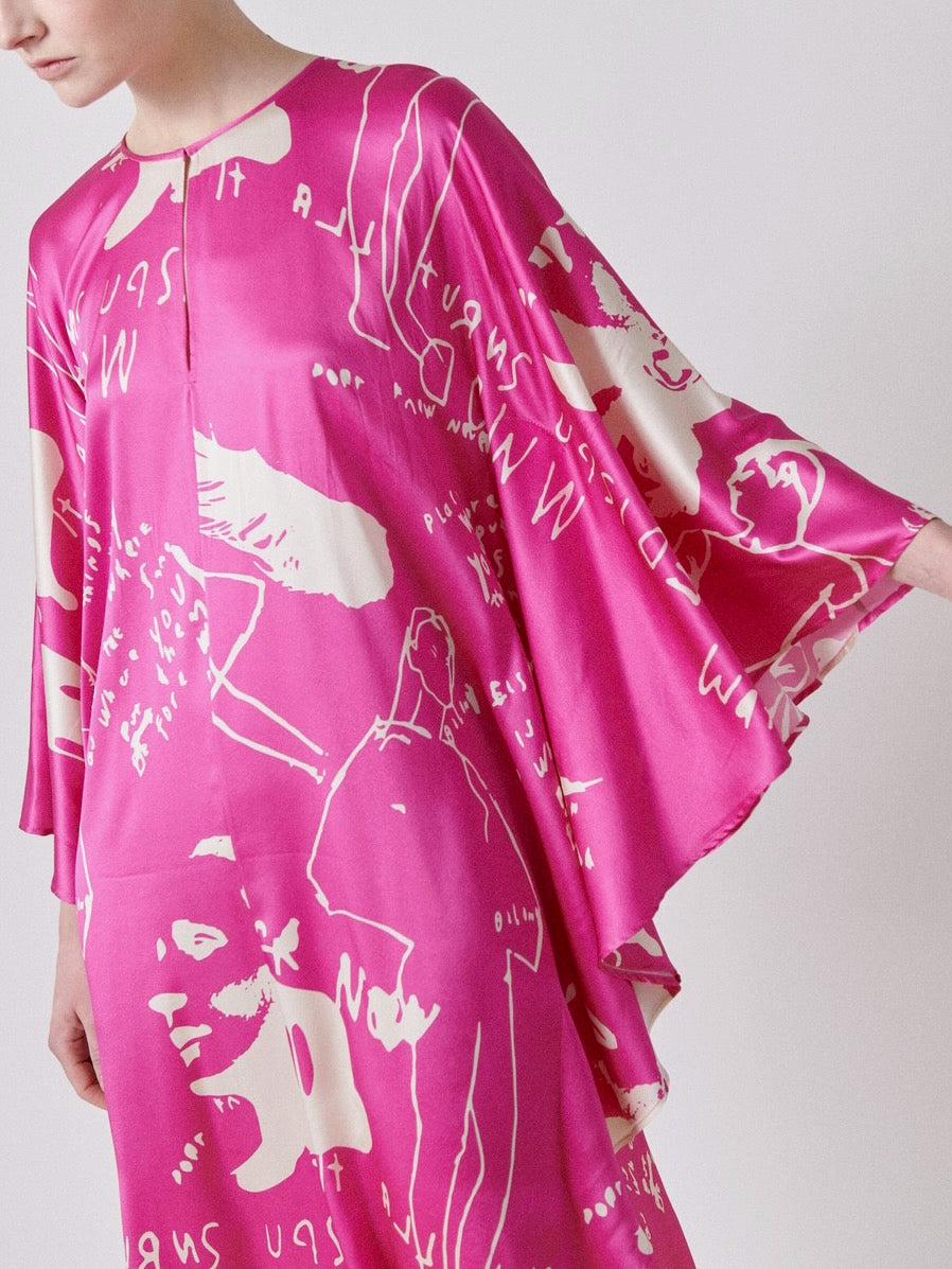 Limited Edition Triangle Kaftan in Fuchsia & Winter White by Zero