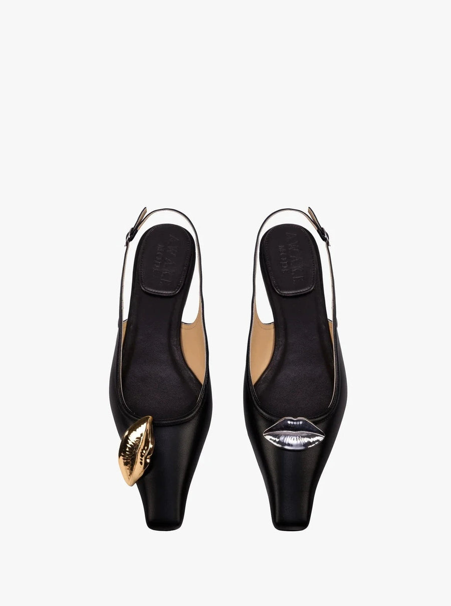 Amanda Kiss Flats in Black Silver Gold by A.W.A.K.E. Mode-Idlewild