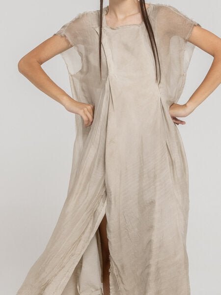 Asymmetric Maxi Dress in Sand Shell by Sanctamuerte-Dresses-SANCTAMUERTE-Idlewild