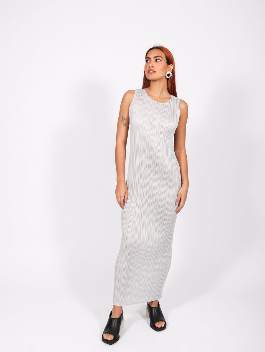 Basics Sleeveless Dress in Light Gray by Pleats Please Issey Miyake