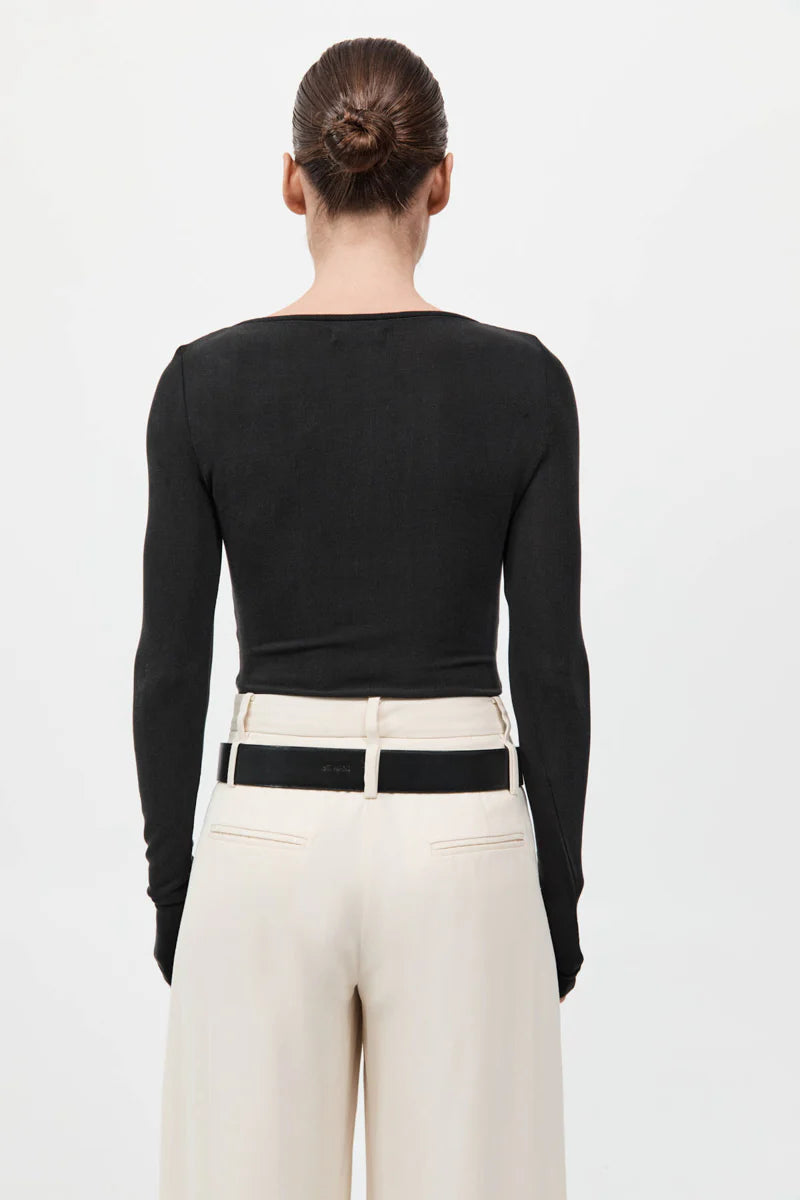 Bateau Long Sleeve Jersey Top in Black by St. Agni-Tops-St. Agni-Idlewild