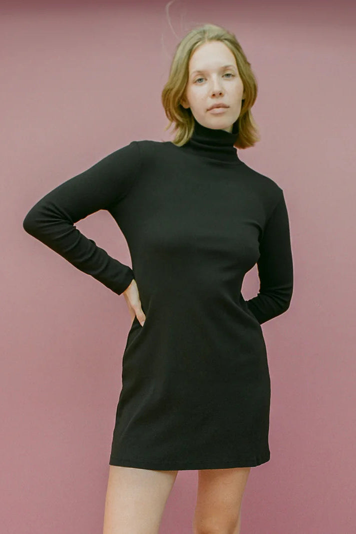 Bellevue Turtleneck Long Sleeve Mini Dress in Black by GIL RODRIGUEZ-Dresses-GIL RODRIGUEZ-Idlewild