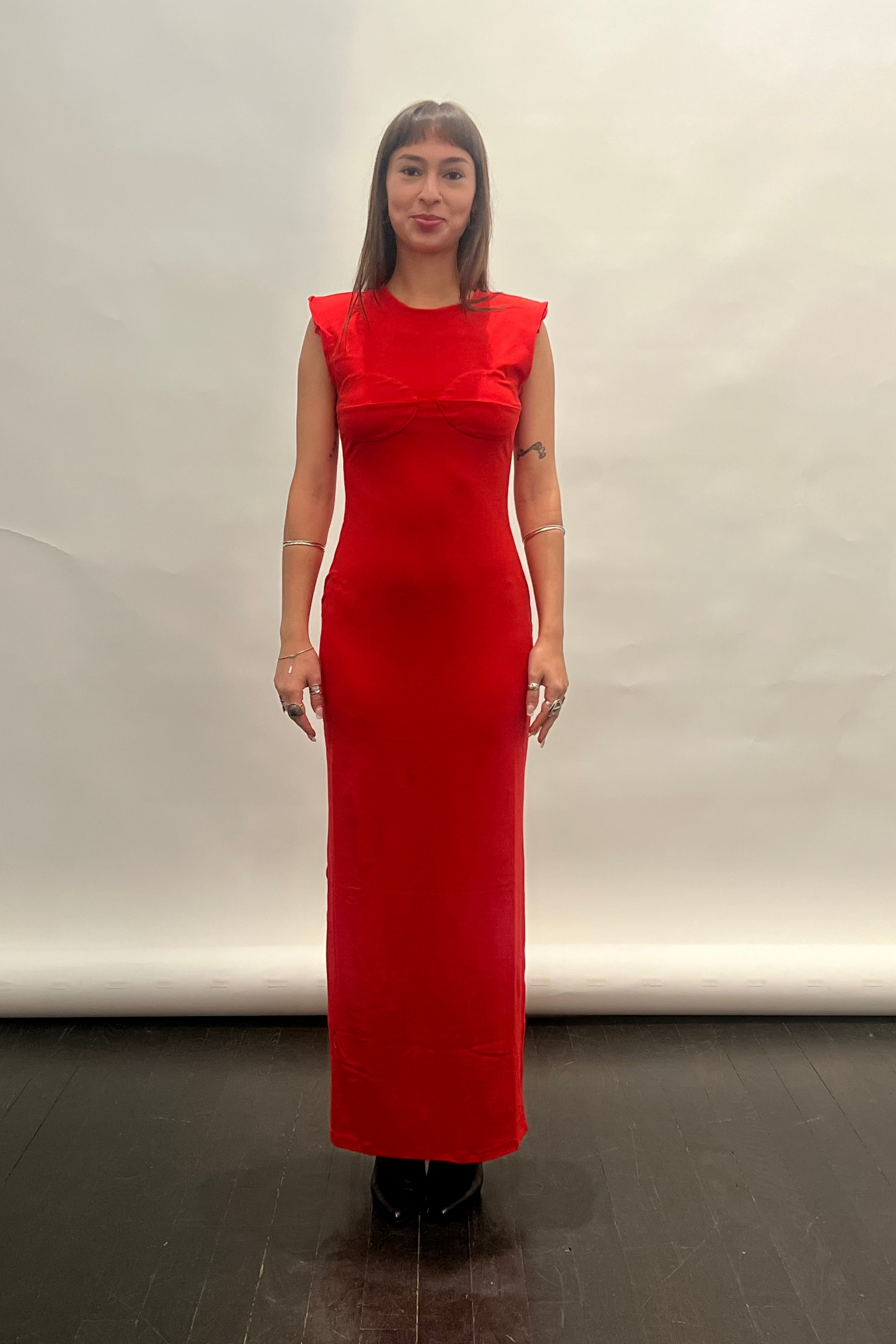 Biarritz Sculpted Shoulder Maxi Dress in Red Hot by KAPHILL-Kaphill-Idlewild