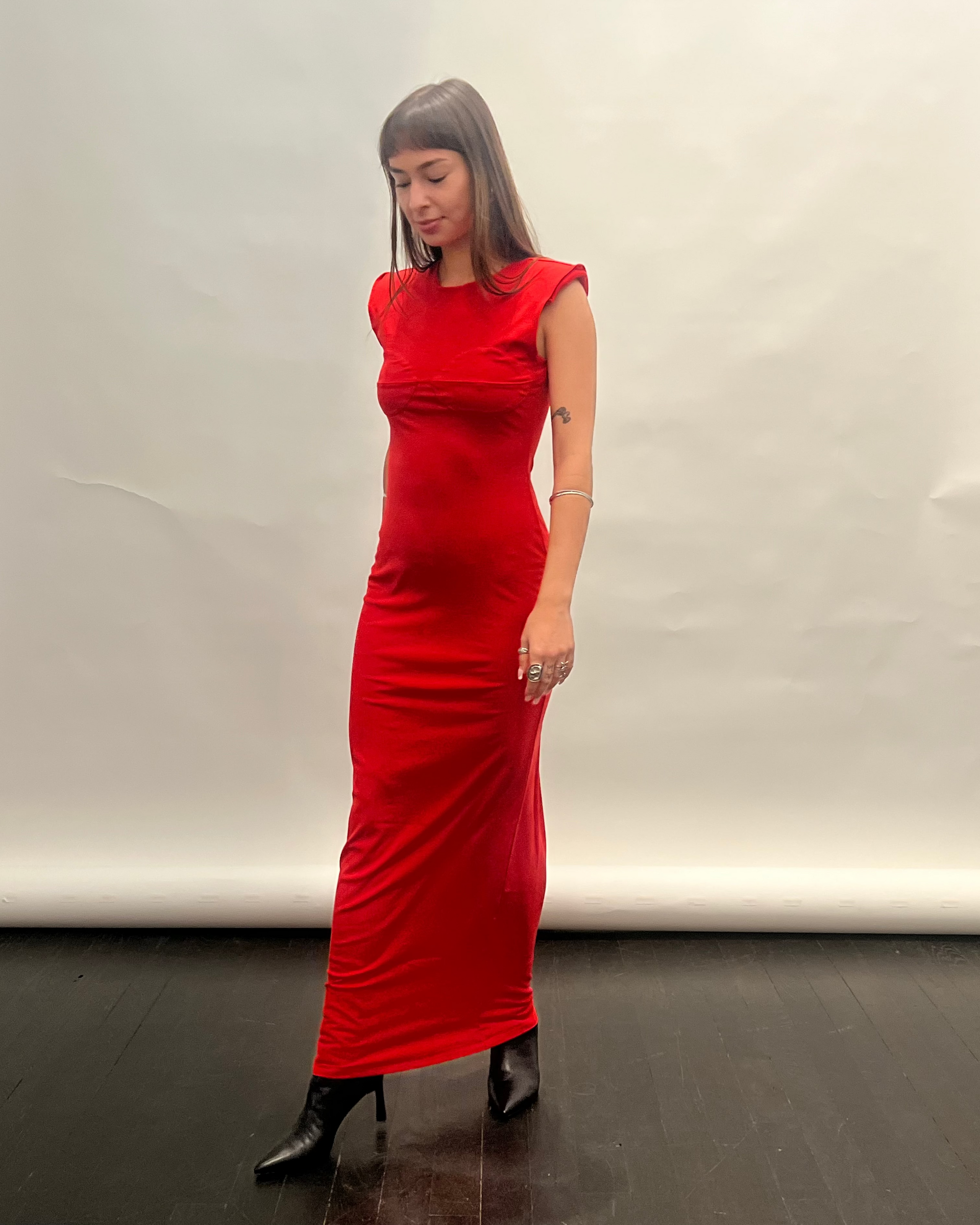 Biarritz Sculpted Shoulder Maxi Dress in Red Hot by KAPHILL-Kaphill-Idlewild