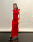Biarritz Sculpted Shoulder Maxi Dress in Red Hot by KAPHILL-Kaphill-Idlewild