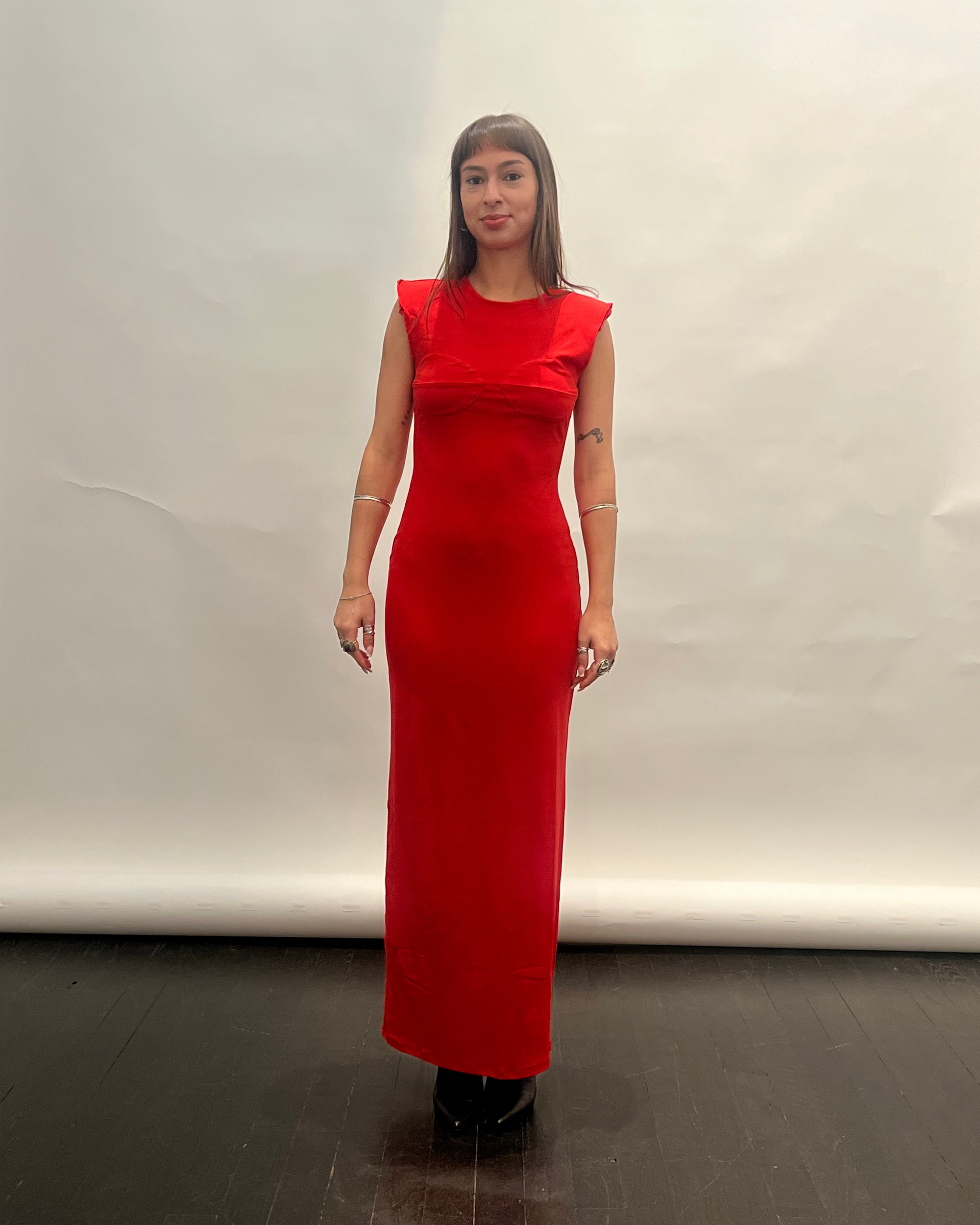Biarritz Sculpted Shoulder Maxi Dress in Red Hot by KAPHILL-Kaphill-Idlewild