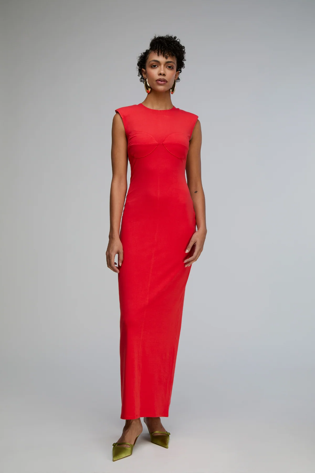 Biarritz Sculpted Shoulder Maxi Dress in Red Hot by KAPHILL-Kaphill-Idlewild