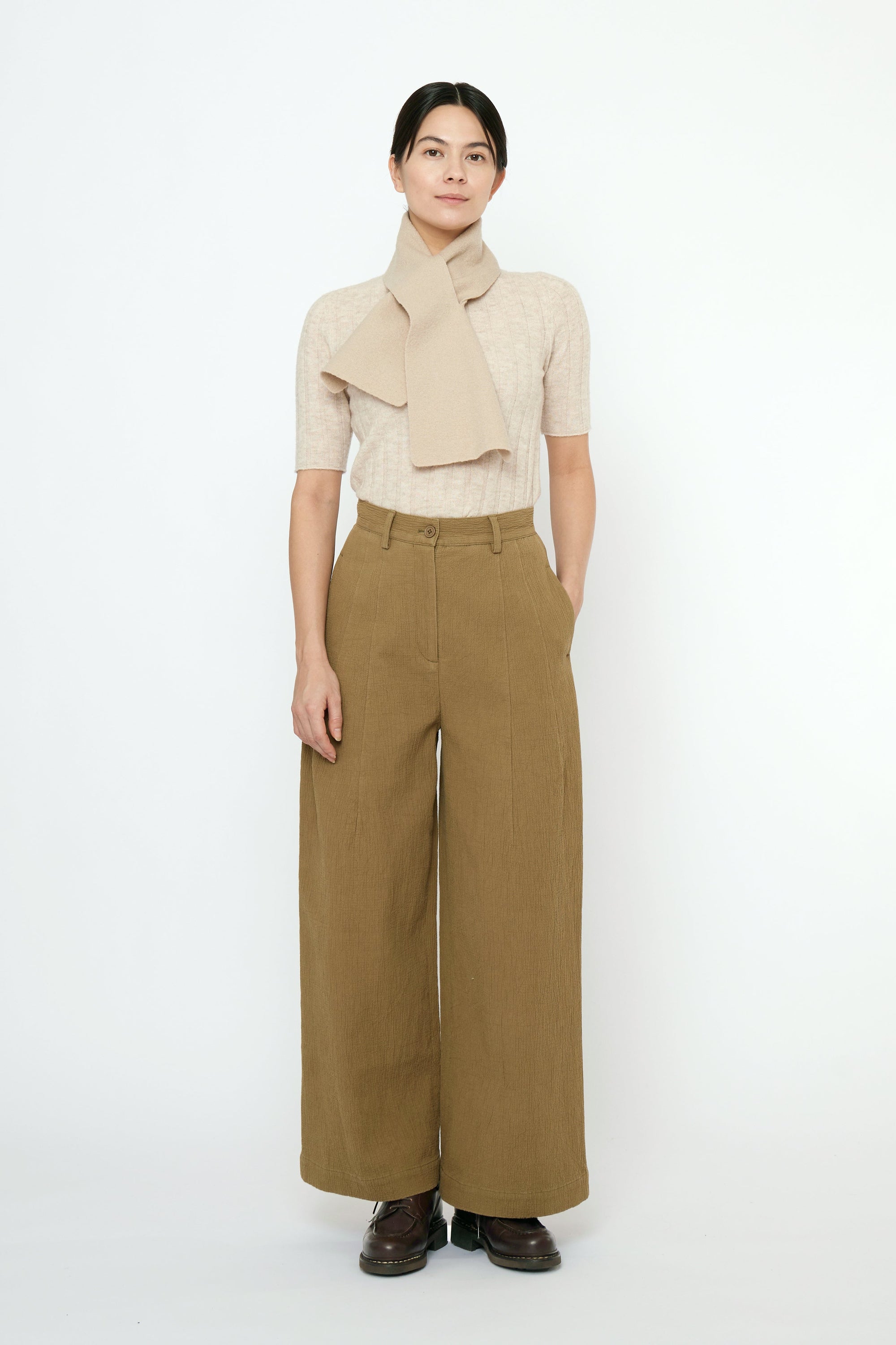 Boiled Wool Cross Scarf in Sand Beige by 7115 by Szeki-Accessories-7115 by Szeki-Idlewild