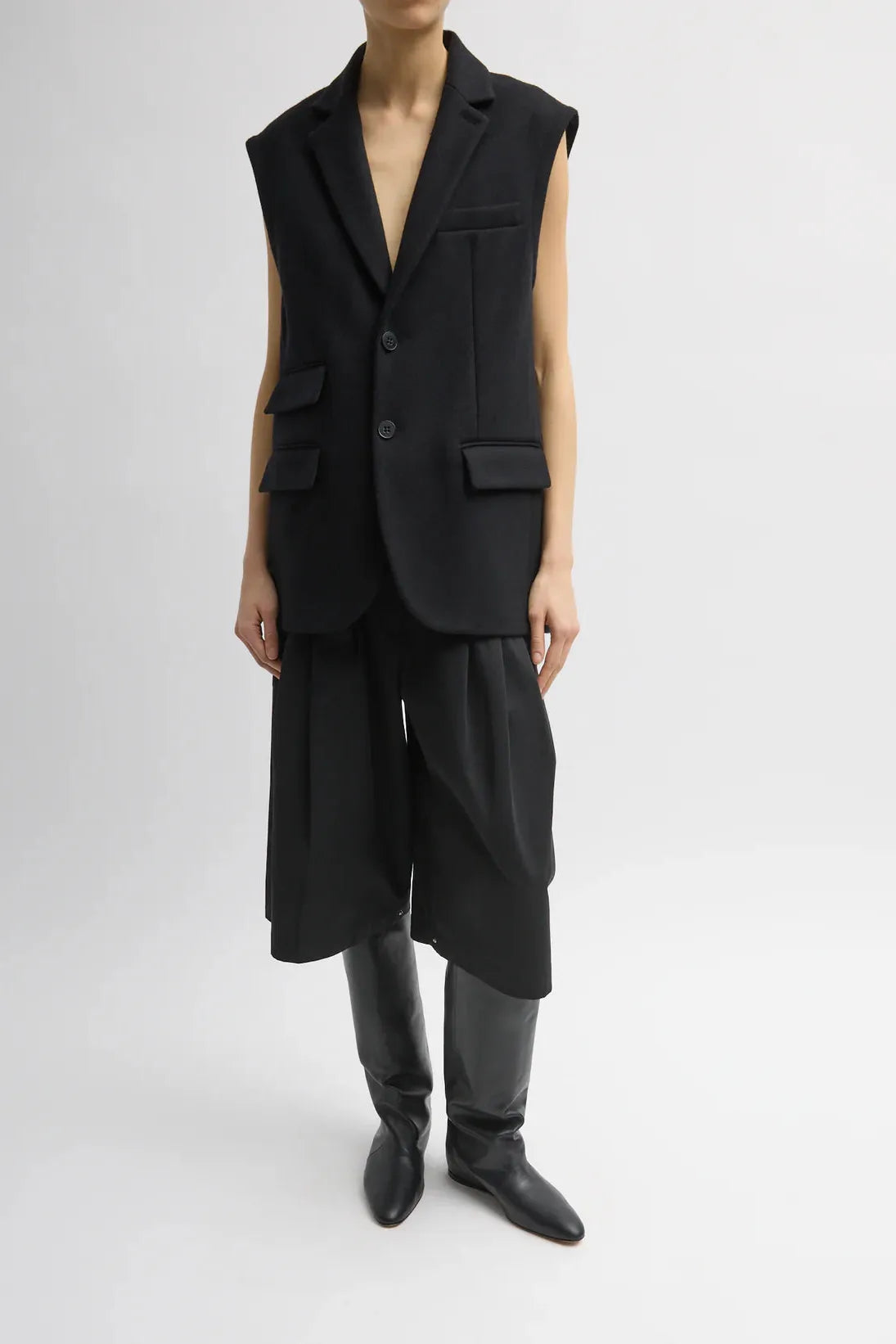 Bonded Recycled Felted Wool Convertible Blazer in Black by Tibi-Outerwear-Tibi-Idlewild