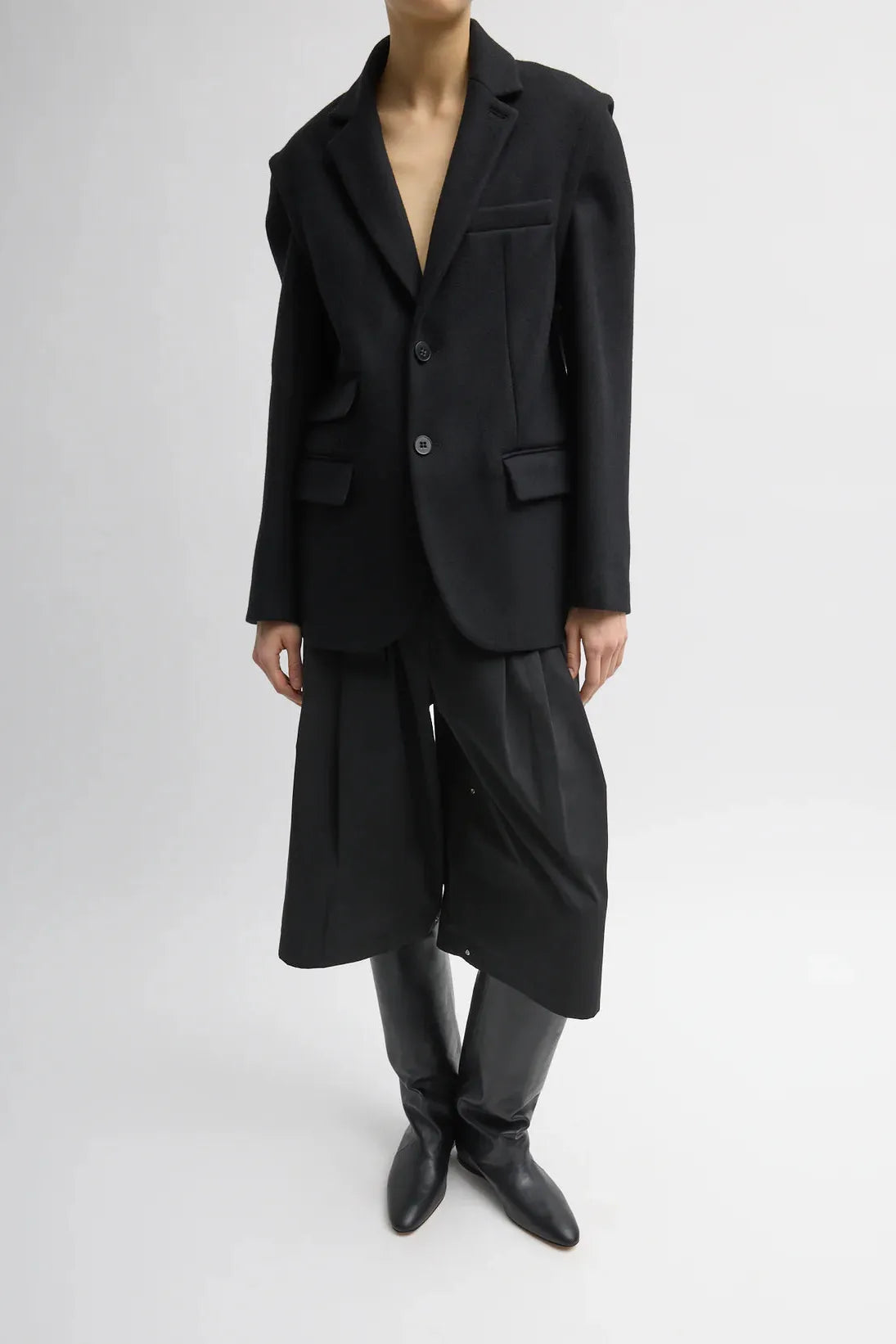 Bonded Recycled Felted Wool Convertible Blazer in Black by Tibi-Outerwear-Tibi-Idlewild