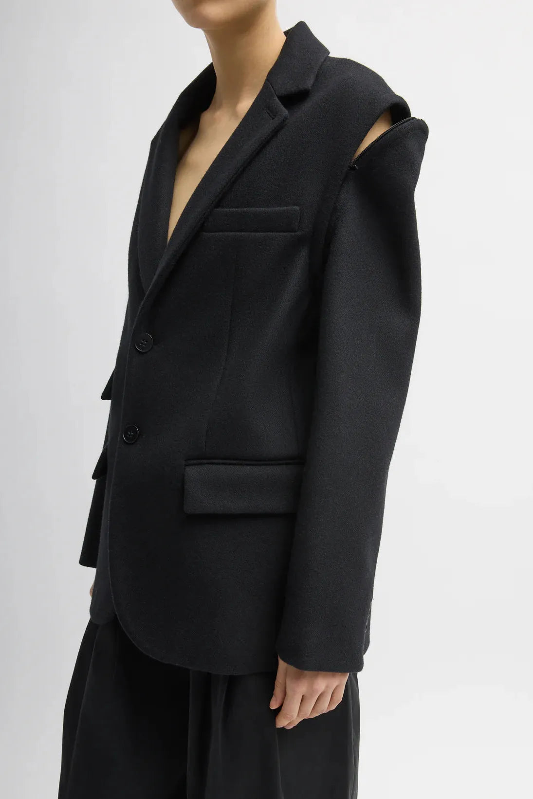 Bonded Recycled Felted Wool Convertible Blazer in Black by Tibi-Outerwear-Tibi-Idlewild
