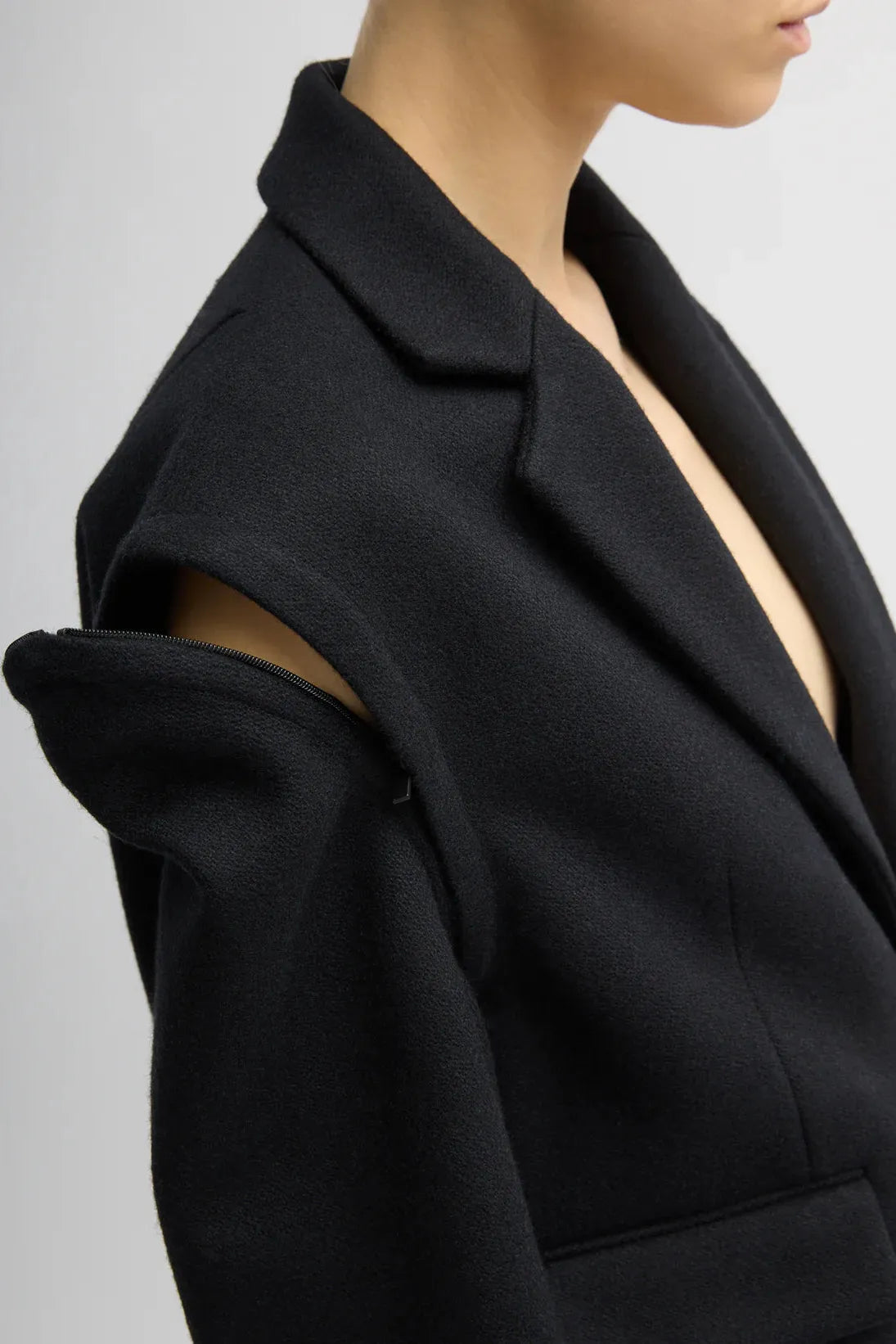 Bonded Recycled Felted Wool Convertible Blazer in Black by Tibi-Outerwear-Tibi-Idlewild