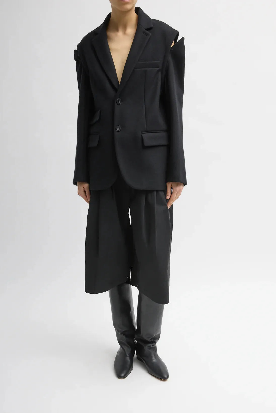 Bonded Recycled Felted Wool Convertible Blazer in Black by Tibi-Outerwear-Tibi-Idlewild