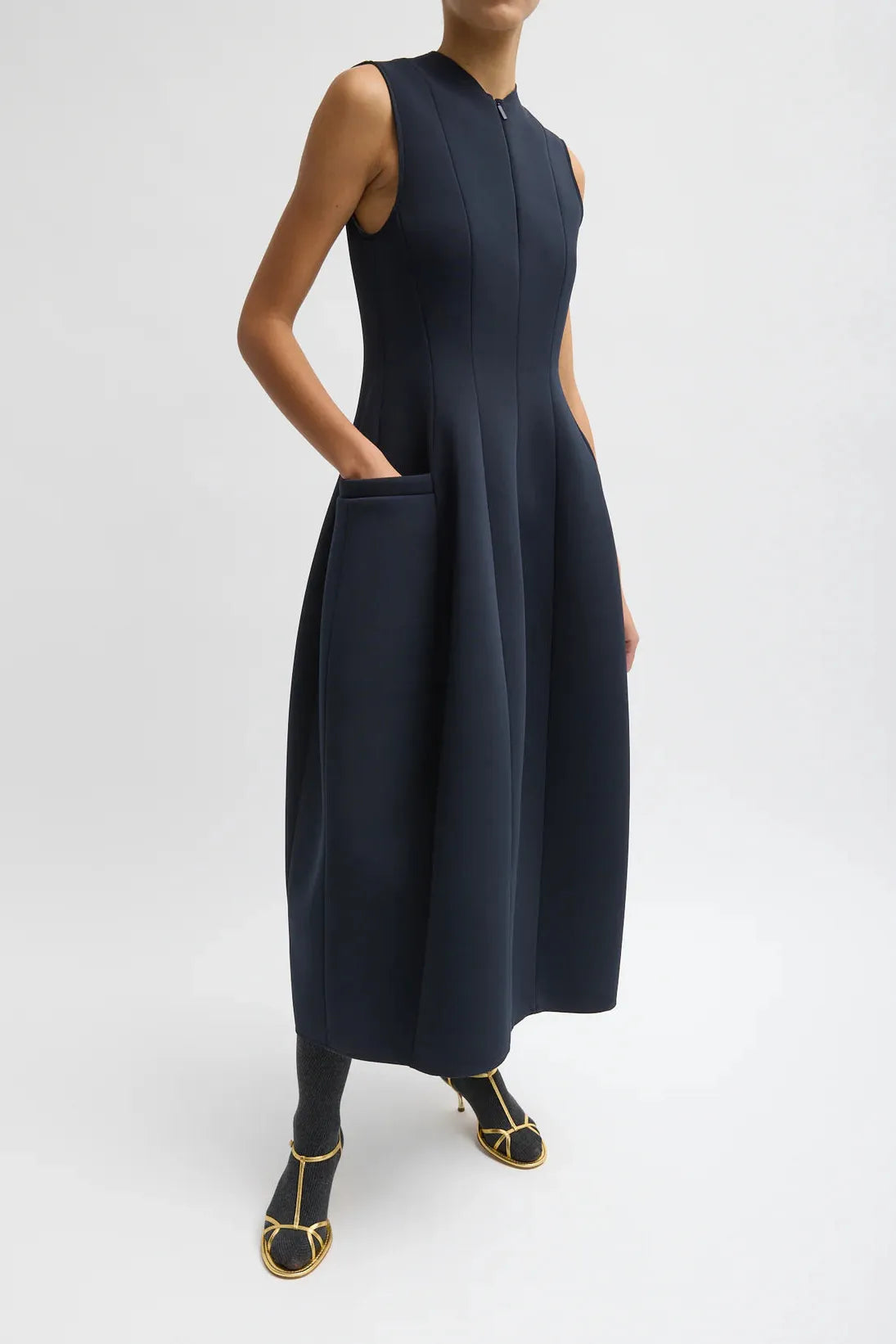 Bonded Twill Sleeveless Sculpted Dress in Dark Navy by Tibi-Dresses-Tibi-Idlewild