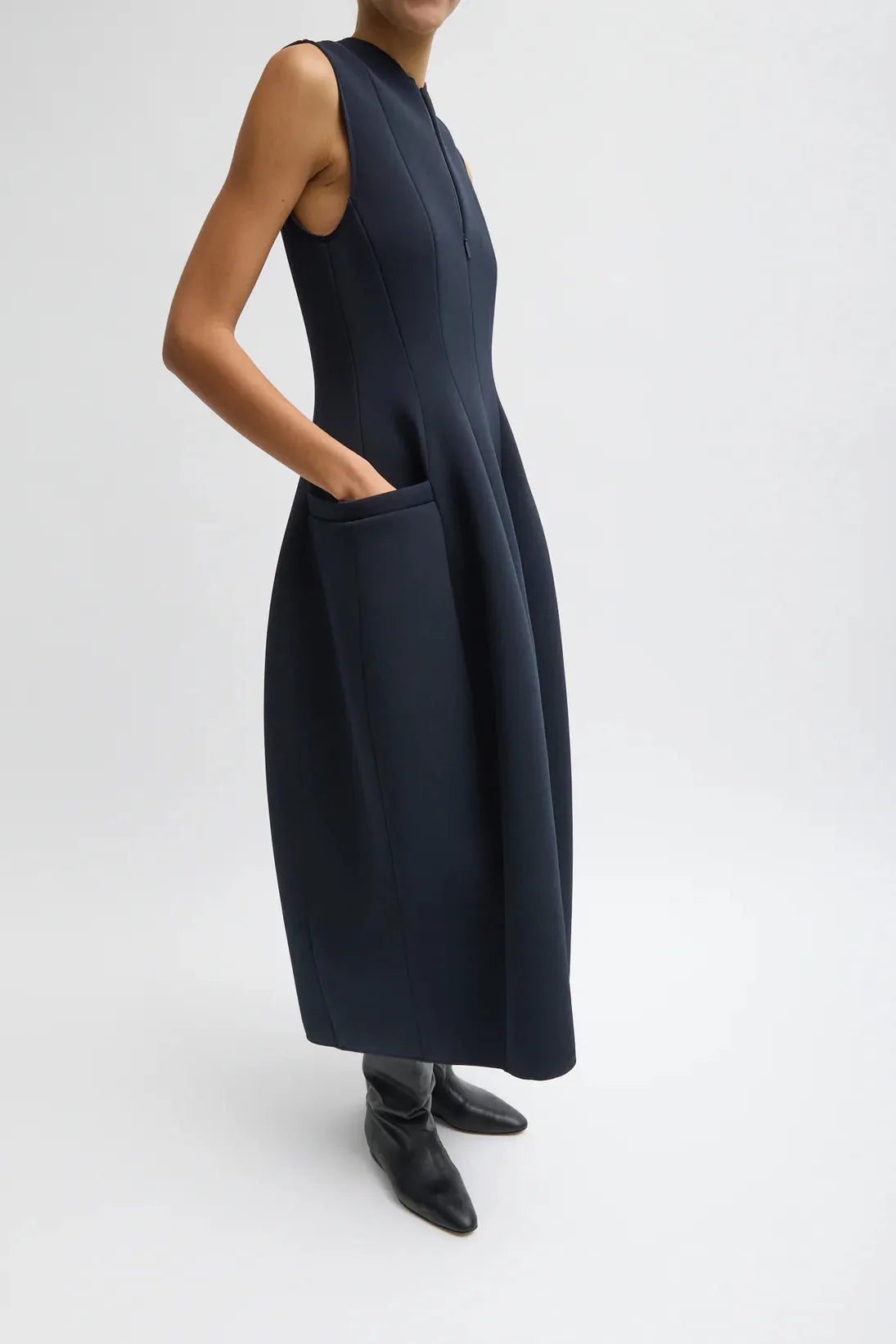 Bonded Twill Sleeveless Sculpted Dress in Dark Navy by Tibi-Dresses-Tibi-Idlewild
