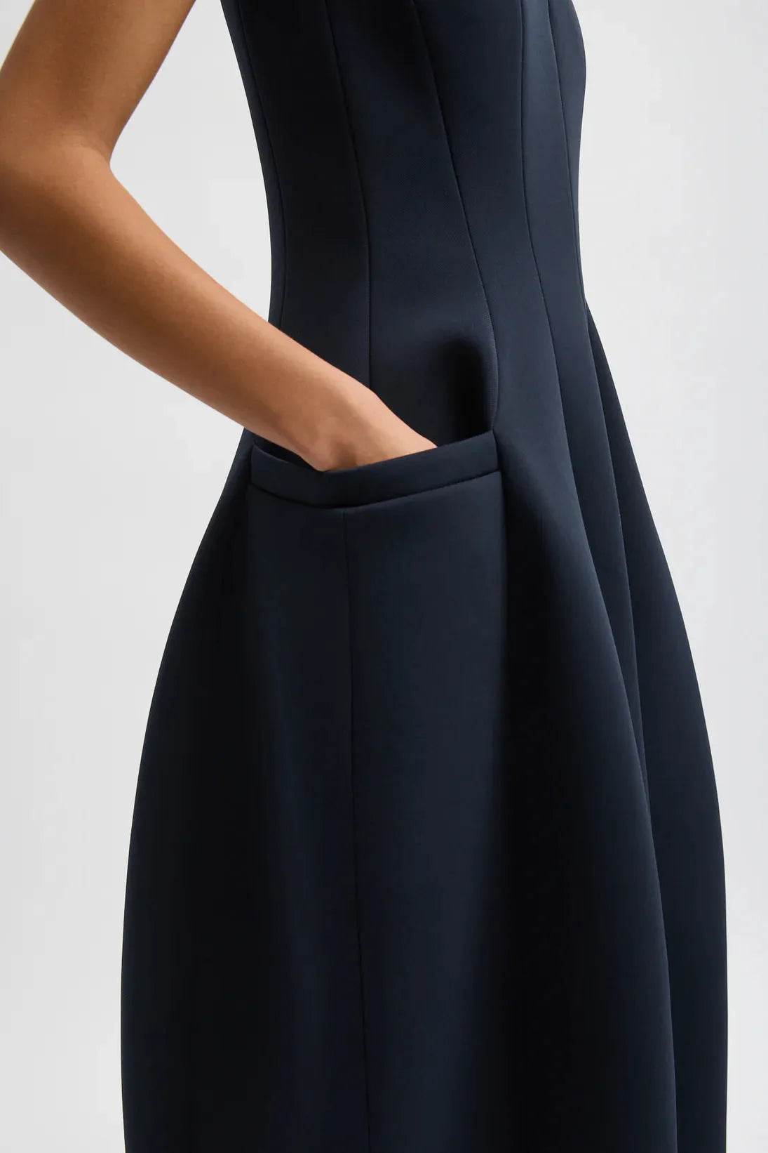 Bonded Twill Sleeveless Sculpted Dress in Dark Navy by Tibi-Dresses-Tibi-Idlewild